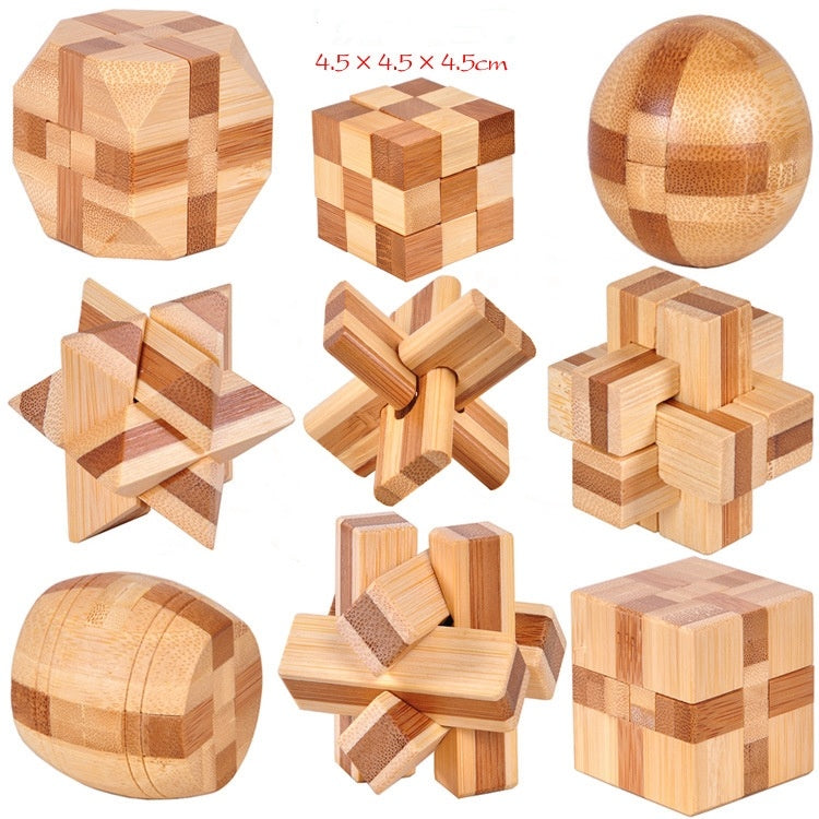 Wooden 3D Brain Teaser Puzzle Set - for Kids & Adults