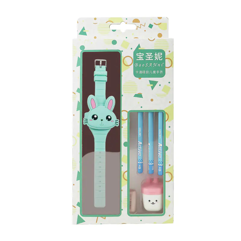 Cute Bunny LED Watch & Stationery Gift Set for Kids