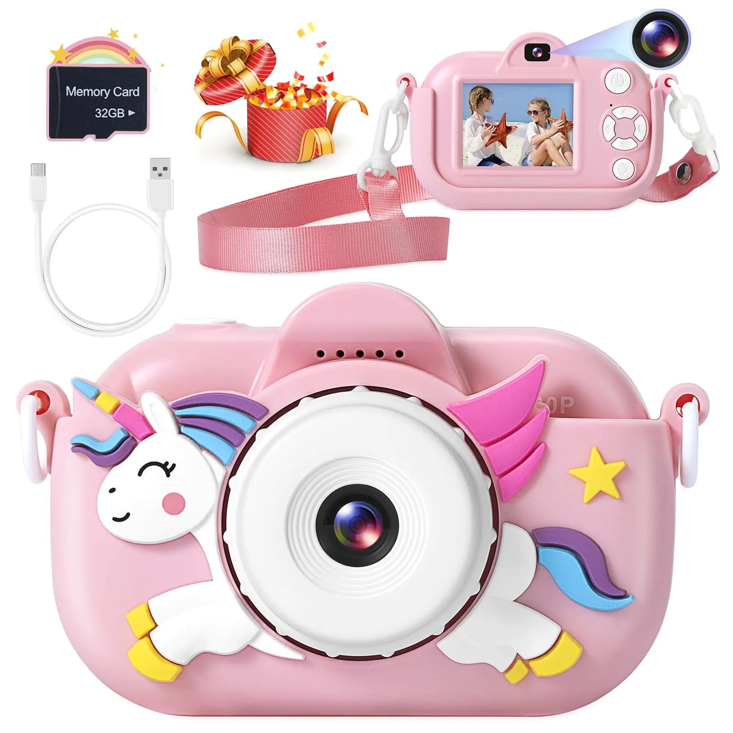 Unicorn Kids Digital Camera with 32GB Card – 1080P