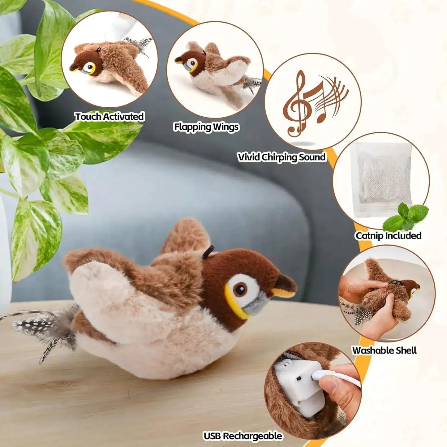 Plush Tune Bird Toy – Washable & Bite-Resistant Cat Fun
