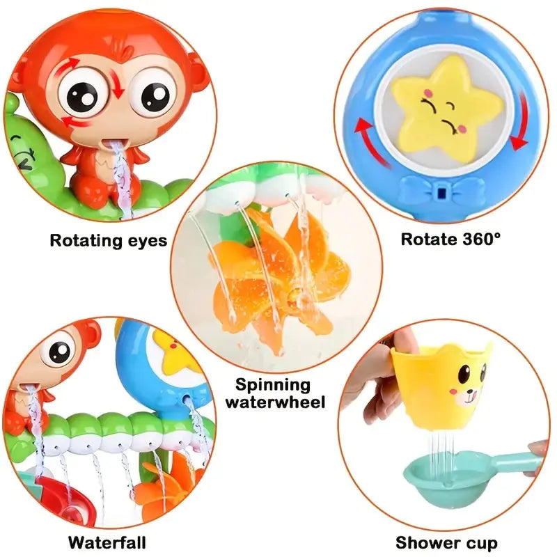 Monkey Waterfall Bath Toy – Fun Spinning Shower Set