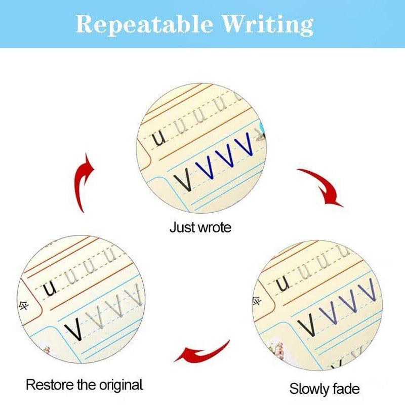 Set of 4 Reusable Grooved Writing Books for Children - Magic Copy Books with Ergonomic Handles