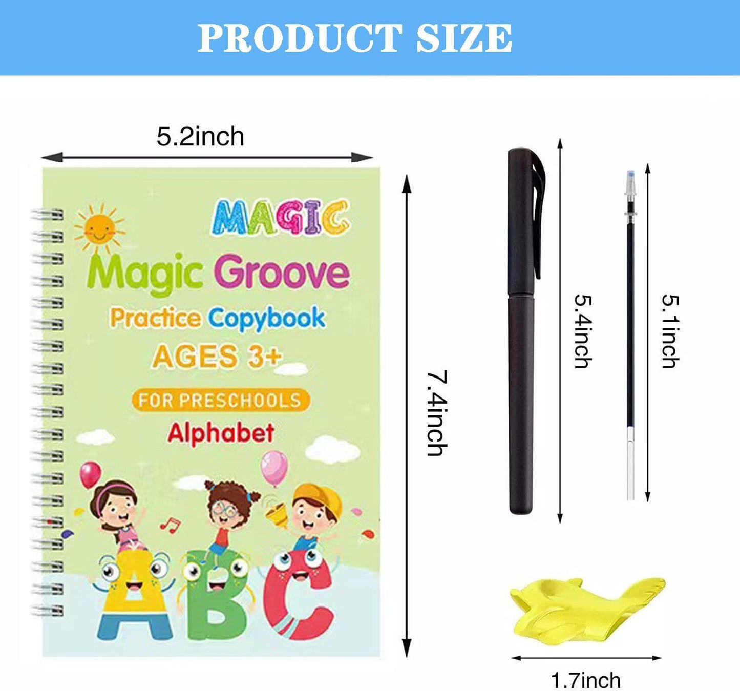 Set of 4 Reusable Grooved Writing Books for Children - Magic Copy Books with Ergonomic Handles