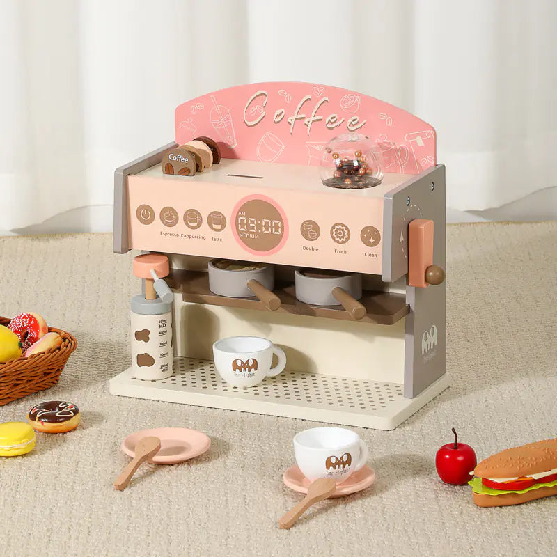 Wooden Coffee Maker Toy Set for Kids Café Play