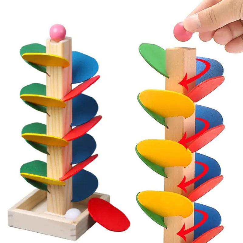 Wooden Marble Tree Toy – Colorful Ball Drop Spiral Fun