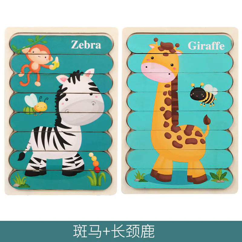Dual-Sided Cartoon Animal Puzzle