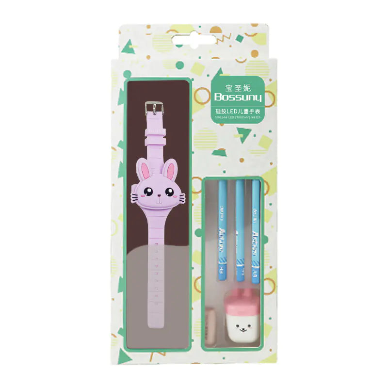Cute Bunny LED Watch & Stationery Gift Set for Kids