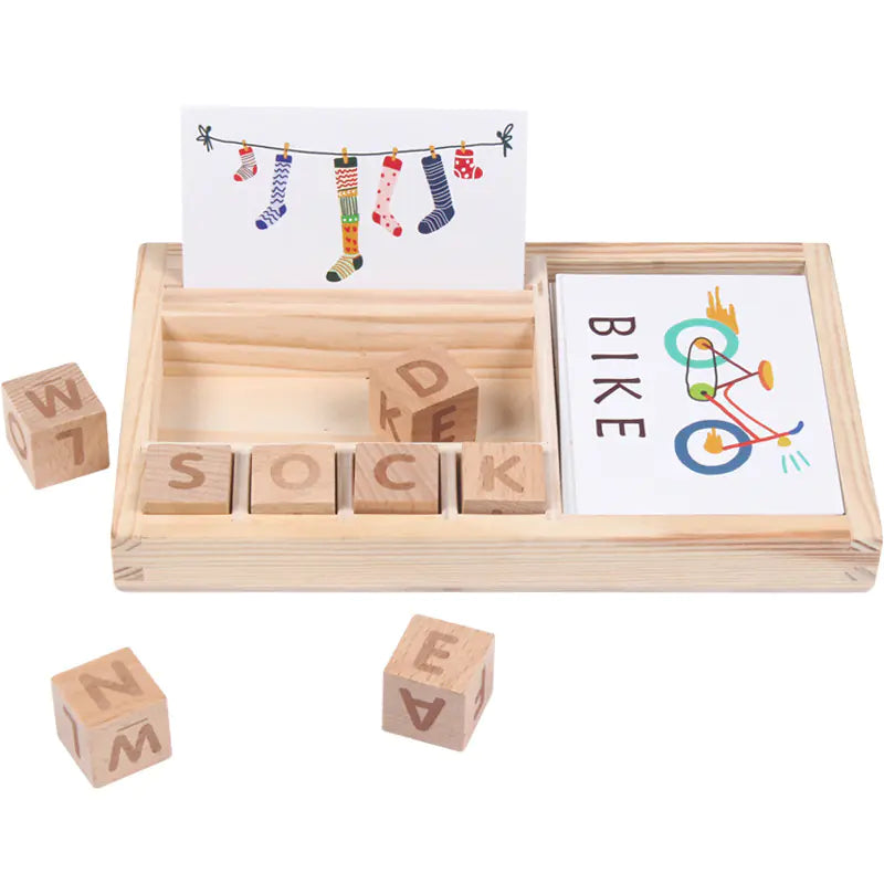 Wooden Spelling Game with Flash Cards & Letter Blocks