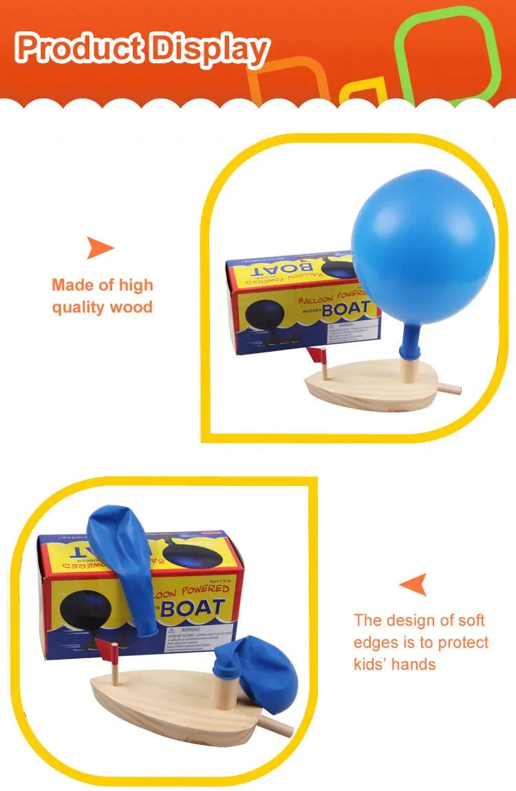 Balloon Powered Wooden Boat – Fun STEM Toy for Kids