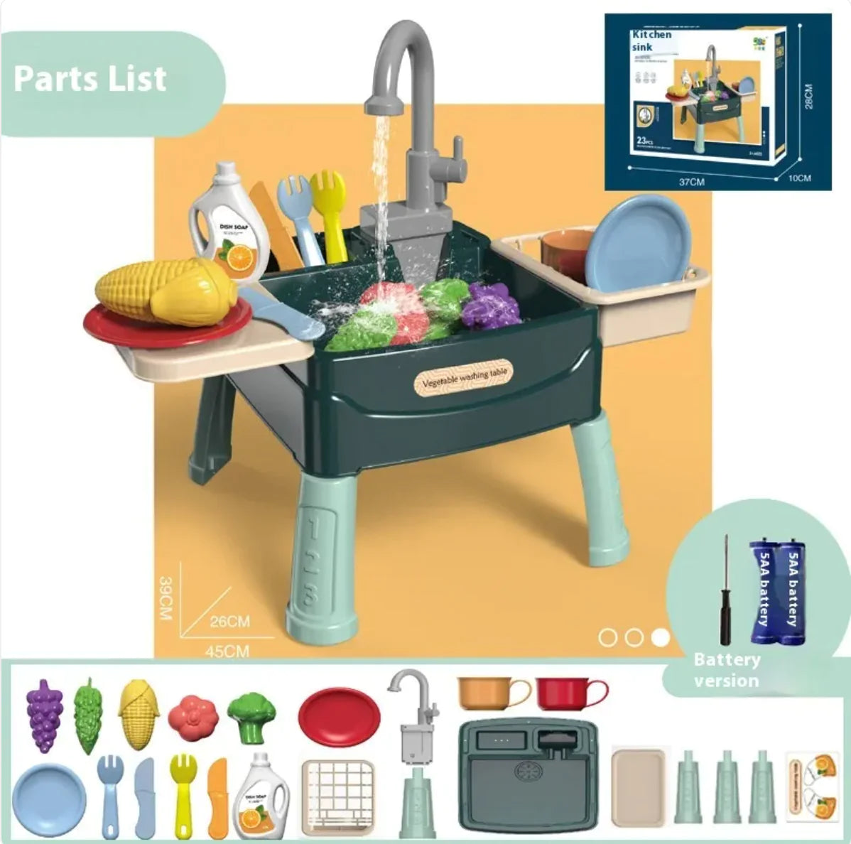 Junior Chef Dishwashing Playset with Running Water & Utensils