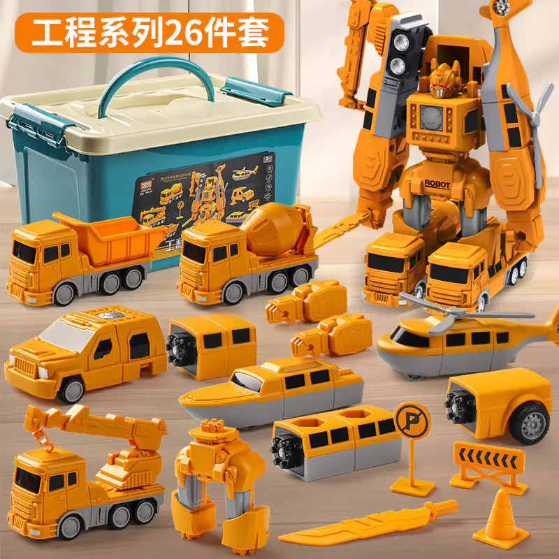 Construction Vehicles & Robot Transformer Set for Kids