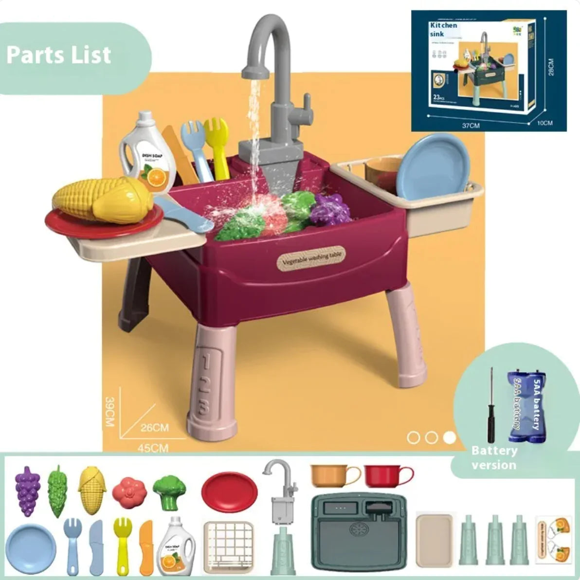 Junior Chef Dishwashing Playset with Running Water & Utensils