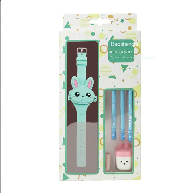 Cute Bunny LED Watch & Stationery Gift Set for Kids