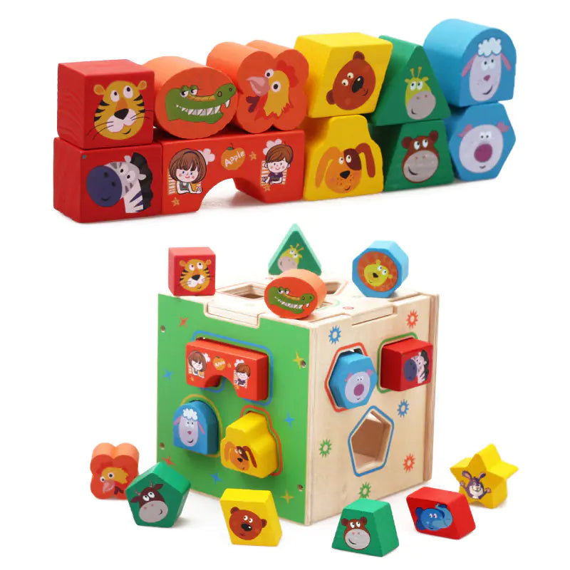 Animal Shape Sorter Cube – Wooden Puzzle Learning Toy