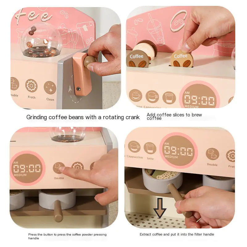 Wooden Coffee Maker Toy Set for Kids Café Play