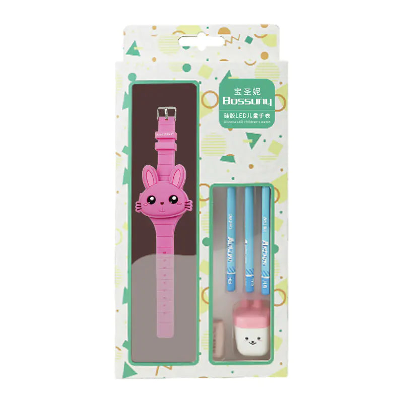 Cute Bunny LED Watch & Stationery Gift Set for Kids