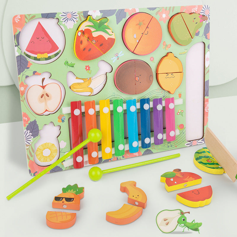 Wooden Busy Board for Toddlers – Fishing, Xylophone & Puzzle