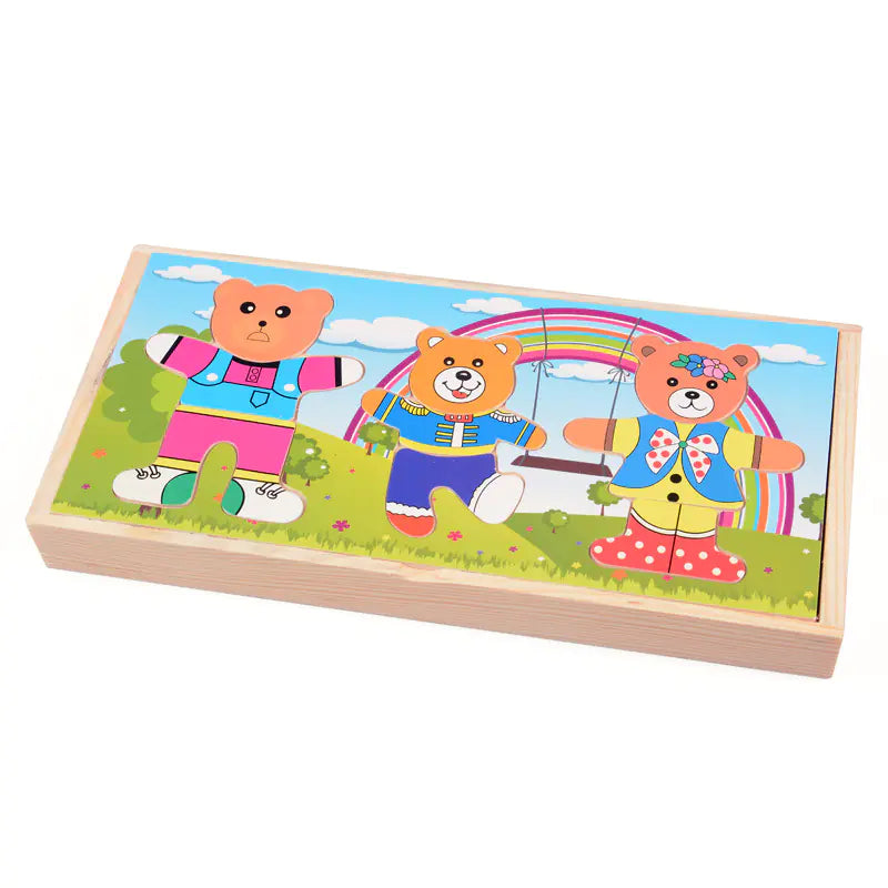 Dress-Up Bear Wooden Puzzle Set for Kids