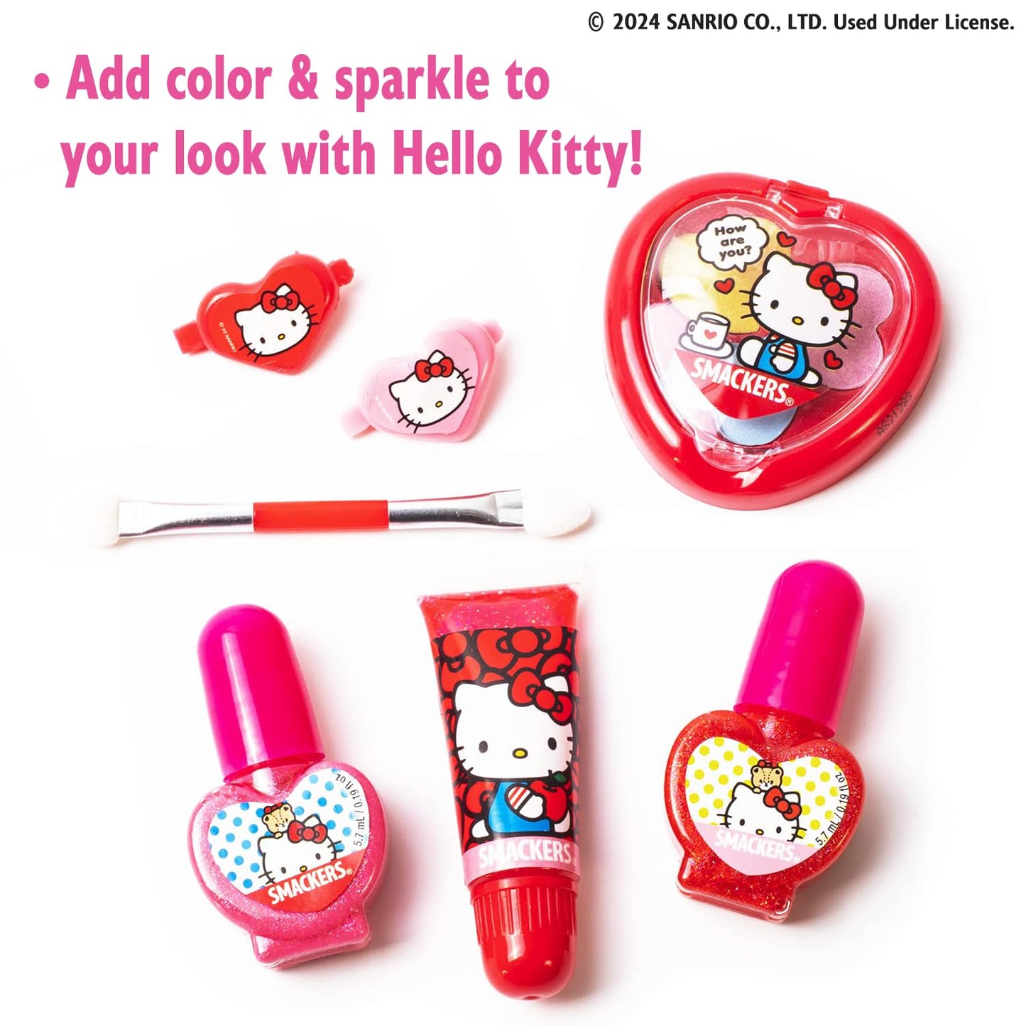 Sanrio Hello Kitty Kids Makeup Set - Color Collection with 3 Moisturizing and Hydrating Products, Soft Shine Finish, Fun Flavors, Cruelty-Free and Vegan