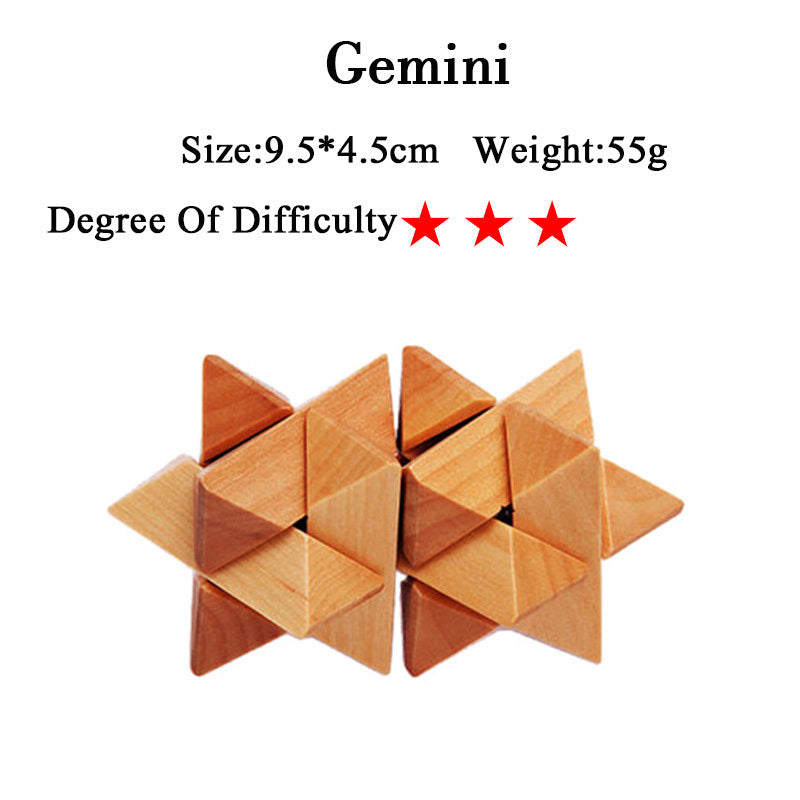Wooden 3D Brain Teaser Puzzle Set - for Kids & Adults