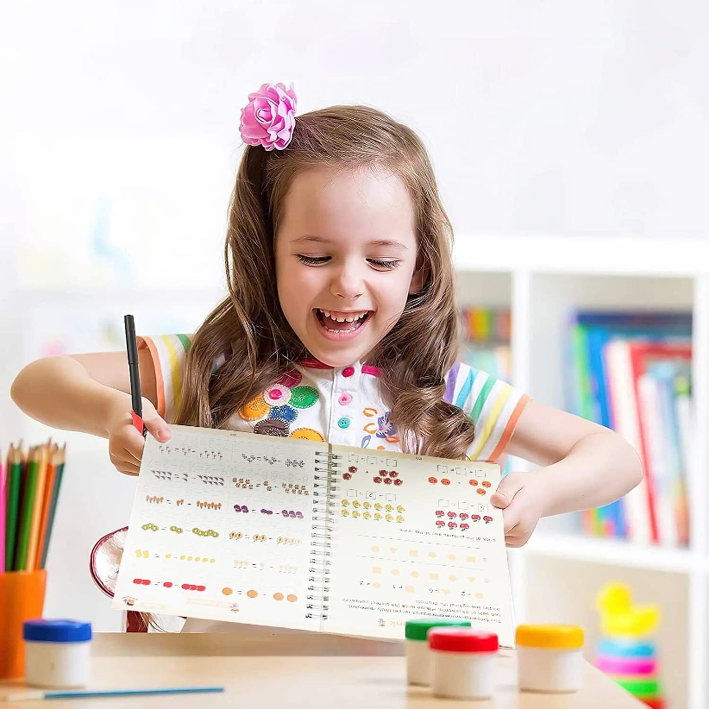 Set of 4 Reusable Grooved Writing Books for Children - Magic Copy Books with Ergonomic Handles