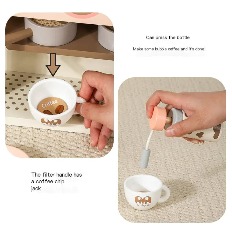 Wooden Coffee Maker Toy Set for Kids Café Play