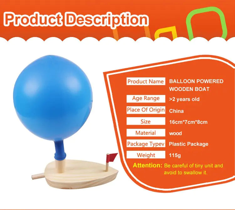 Balloon Powered Wooden Boat – Fun STEM Toy for Kids