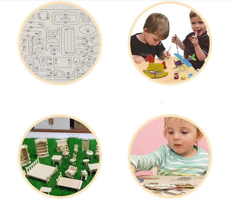 DIY Wooden Watermill House 3D Puzzle for Kids