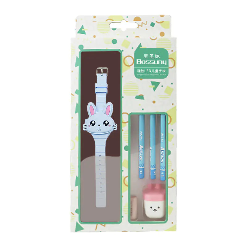 Cute Bunny LED Watch & Stationery Gift Set for Kids