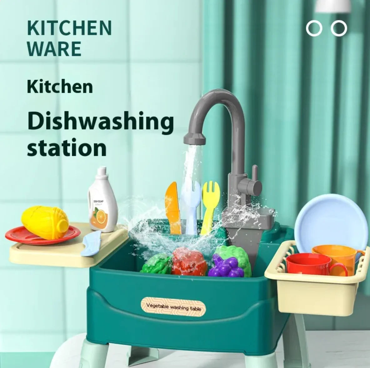 Junior Chef Dishwashing Playset with Running Water & Utensils
