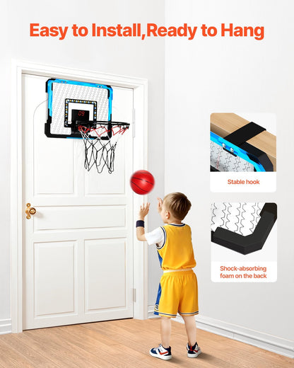 Indoor Basketball Hoop With LED Lights & Audio Scoreboard For Kids