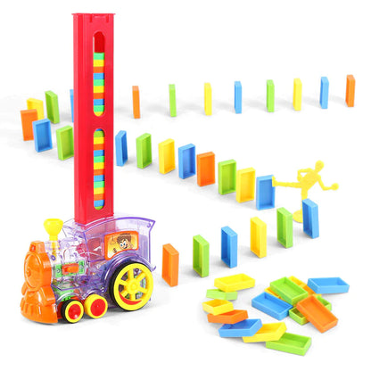 Kids Domino Train Car Set Sounding Light Automatic Laying Domino Brick Colorful Dominoes Blocks Game Educational DIY Toy Gift