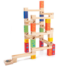 Wooden Marble Run Track Set with Colorful Blocks and Rolling Balls