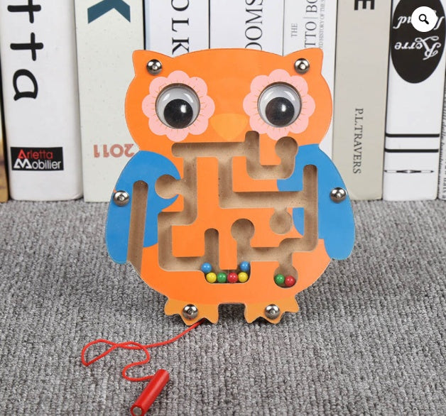 Wooden Animal Maze Toy – Magnetic Bead Puzzle for Kids