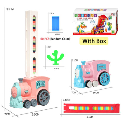 Kids Domino Train Car Set Sounding Light Automatic Laying Domino Brick Colorful Dominoes Blocks Game Educational DIY Toy Gift