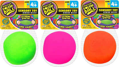 Stretchy Dough Ball Squishy Toys (3 Pack ) Neon Color Sensory Fidget Toys for Kids. Stress Relief Hand Therapy. Office Desk Squeeze Ball. Bulk Toys 401-3P