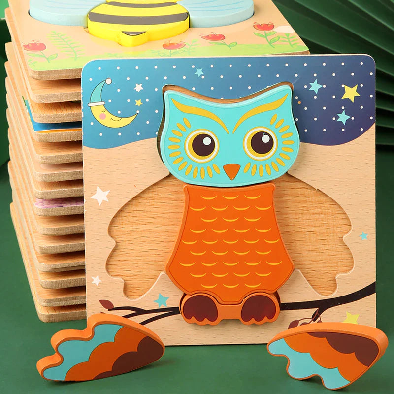 High Quality 3D Wooden Puzzles Educational Cartoon Animals Early Learning Cognition Intelligence Puzzle Game for Children Toys