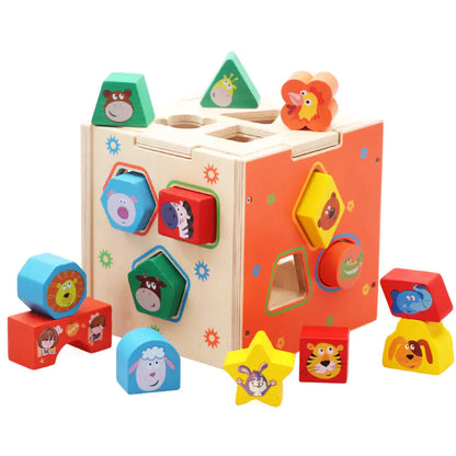 Animal Shape Sorter Cube – Wooden Puzzle Learning Toy
