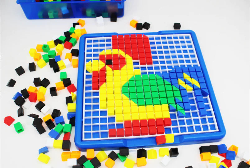 Pixel Art Puzzle Board with Colorful Cubes