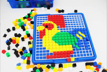 Pixel Art Puzzle Board with Colorful Cubes