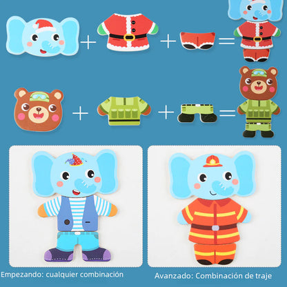 Wooden Dress-Up Puzzle Game – Mix & Match Animal Fun