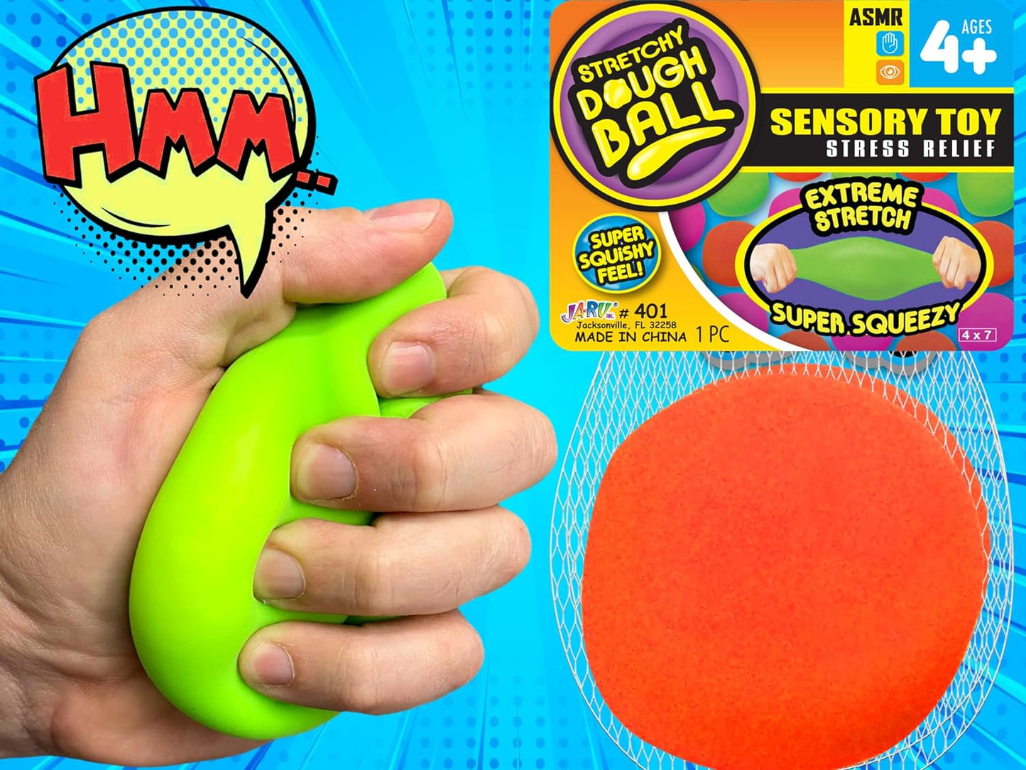 Stretchy Dough Ball Squishy Toys (3 Pack ) Neon Color Sensory Fidget Toys for Kids. Stress Relief Hand Therapy. Office Desk Squeeze Ball. Bulk Toys 401-3P