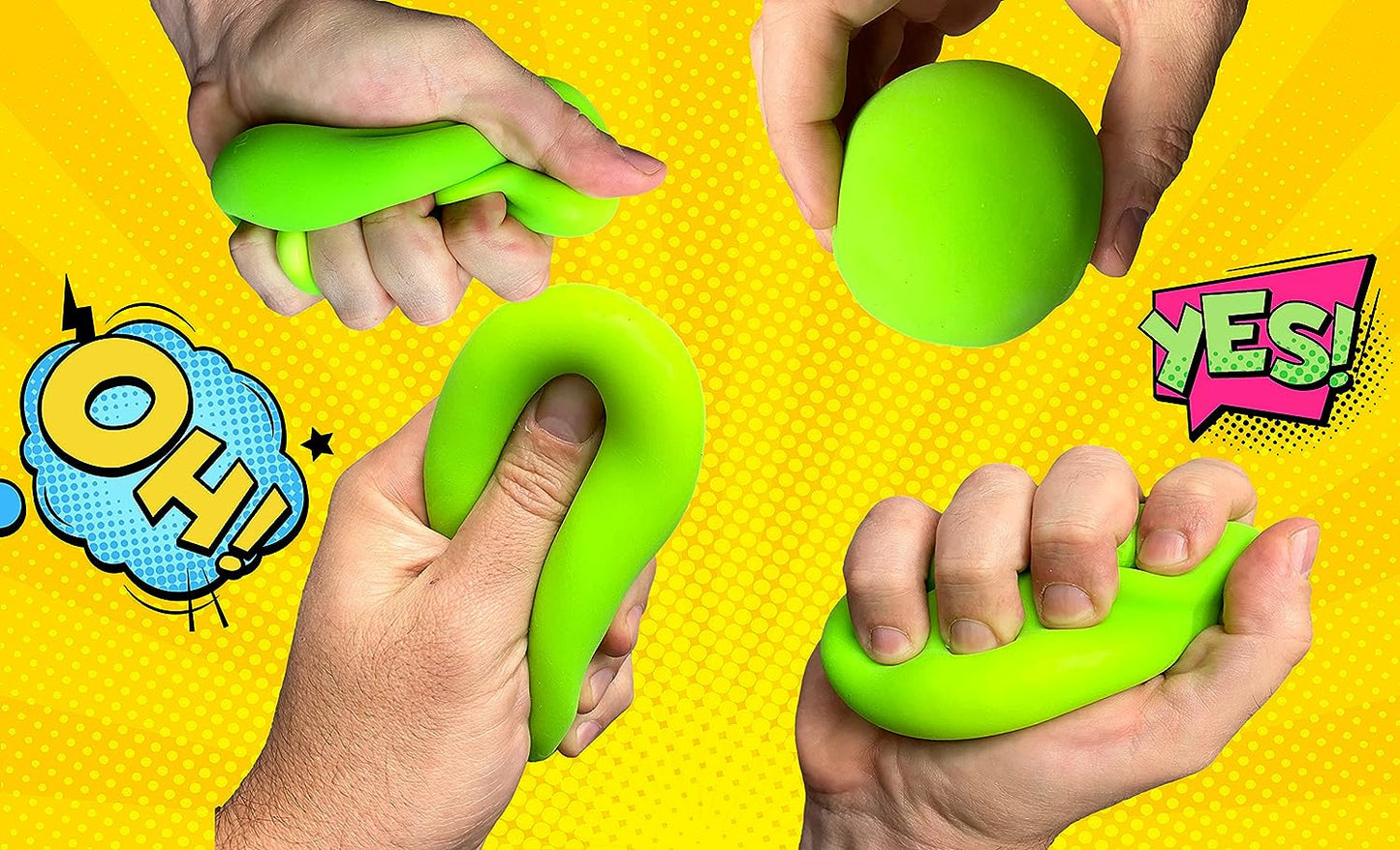 Stretchy Dough Ball Squishy Toys (3 Pack ) Neon Color Sensory Fidget Toys for Kids. Stress Relief Hand Therapy. Office Desk Squeeze Ball. Bulk Toys 401-3P