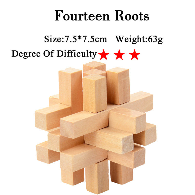Wooden 3D Brain Teaser Puzzle Set - for Kids & Adults