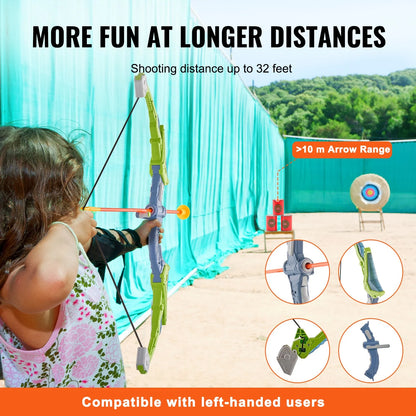 VEVOR Bow and Arrow Set for Kids, 2 Pack LED Light up Archery Set with 20 Suction Cup Arrows, Standing Target, 2 Quivers, 3 Target Cans, Outdoor Toy Birthday Gift for Boys & Girls 6 7 8 9 10+ Year Old