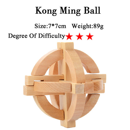 Wooden 3D Brain Teaser Puzzle Set - for Kids & Adults