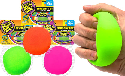 Stretchy Dough Ball Squishy Toys (3 Pack ) Neon Color Sensory Fidget Toys for Kids. Stress Relief Hand Therapy. Office Desk Squeeze Ball. Bulk Toys 401-3P
