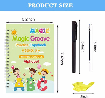 Set of 4 Reusable Grooved Writing Books for Children - Magic Copy Books with Ergonomic Handles