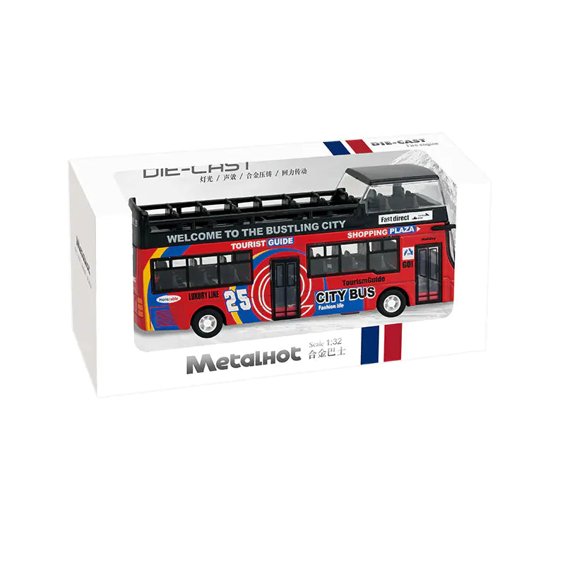 Double Decker City Tour Bus Toy – Diecast with Open Roof