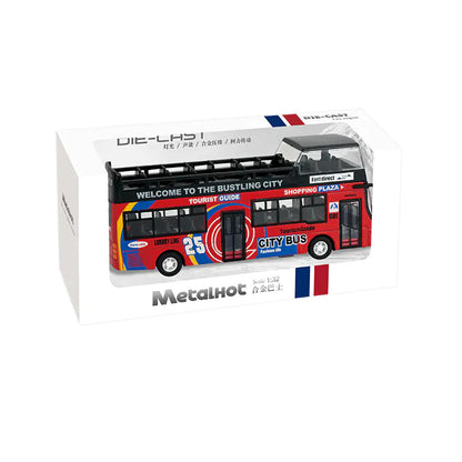 Double Decker City Tour Bus Toy – Diecast with Open Roof